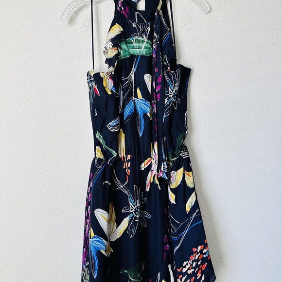 Parker Julieta Blue Floral High Neck Asymmetrical Dress - Picture 3 of 7